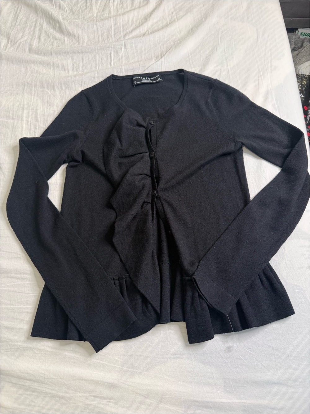 Black Ruffle Front Long-Sleeve Top